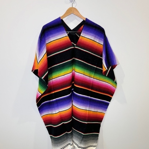 Del Mex Multi Color Mexican Cotton Serape Poncho - Picture 1 of 6